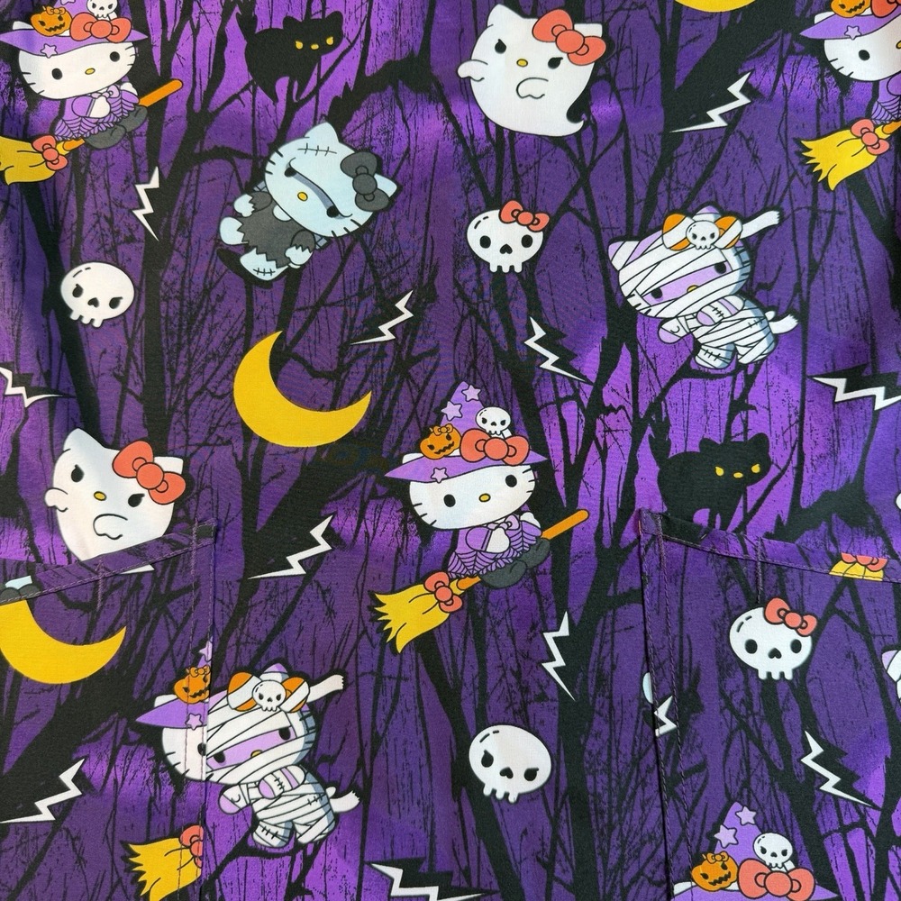 Sanrio Hello Kitty Purple Halloween Medical Scrub Top Witch Mummy Ghost Size M